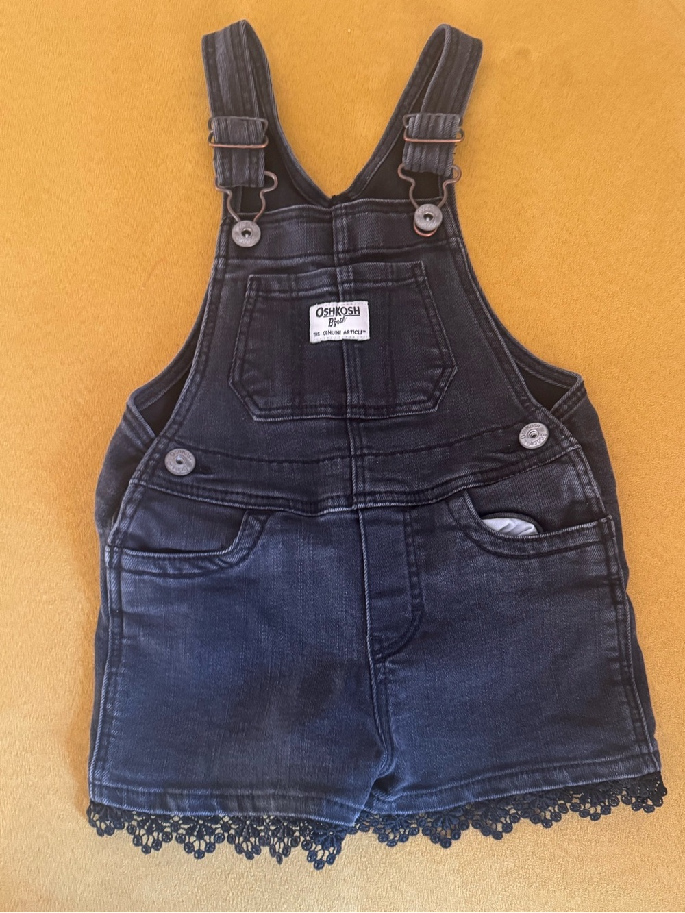 OshKosh B'gosh Black Denim Lace-Trim Short Overalls